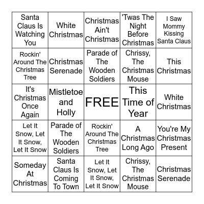 Christmas Songs Bingo Card