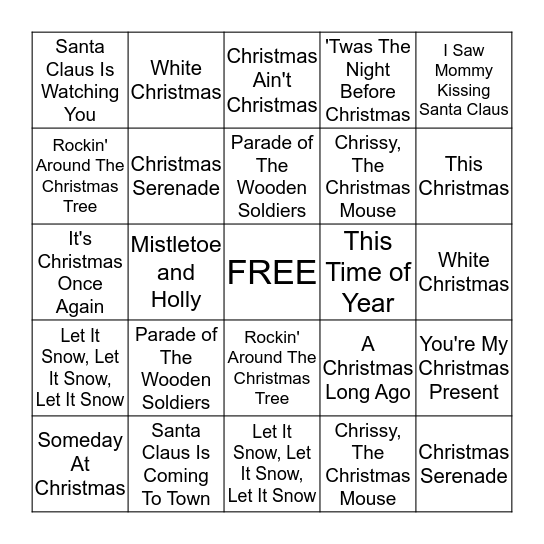 Christmas Songs Bingo Card