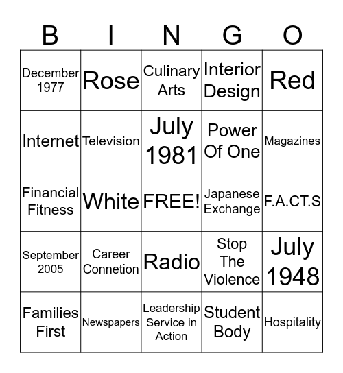 FCCLA Bingo Card