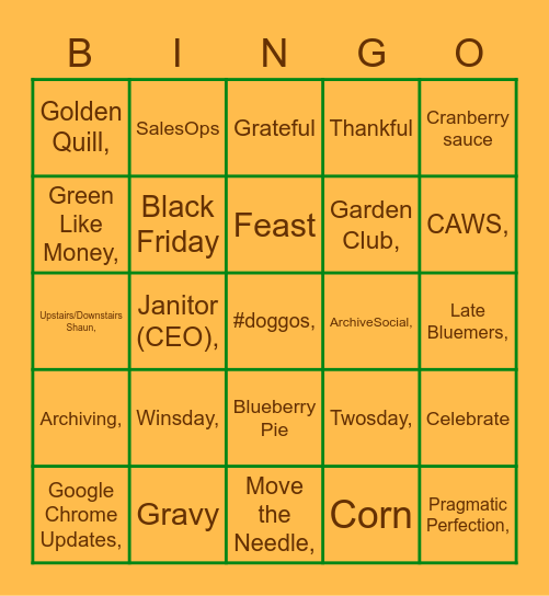 Thanksgiving with ArchiveSocial Bingo Card