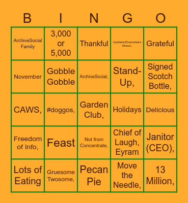 Thanksgiving with ArchiveSocial Bingo Card