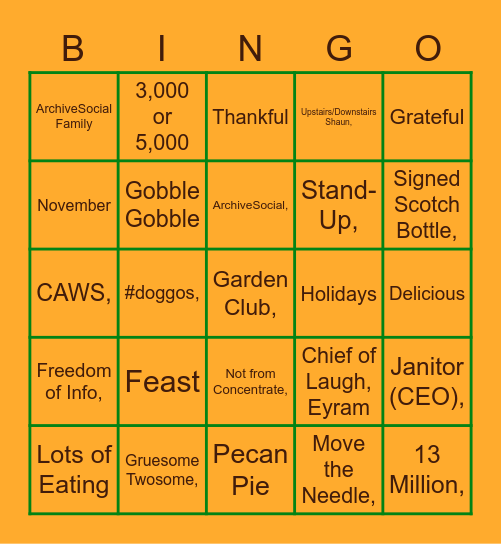 Thanksgiving with ArchiveSocial Bingo Card