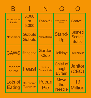 Thanksgiving with ArchiveSocial Bingo Card