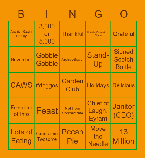 Thanksgiving with ArchiveSocial Bingo Card