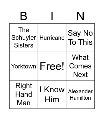 Hamilton bINGOs Bingo Card