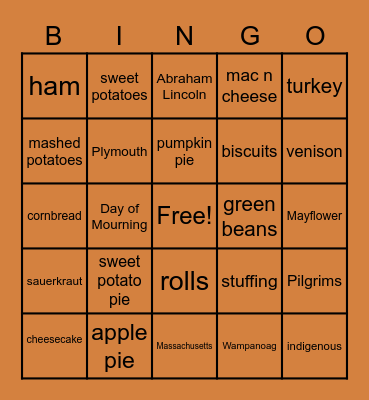 Thanksgiving 2020 BAMS Bingo Card
