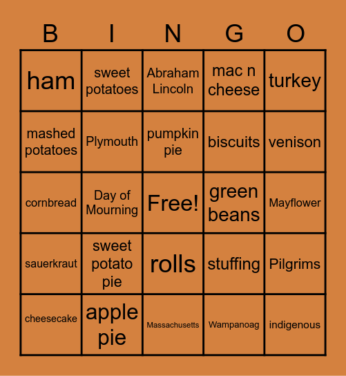 Thanksgiving 2020 BAMS Bingo Card
