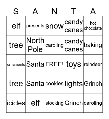 Seasons Greetings Bingo Card