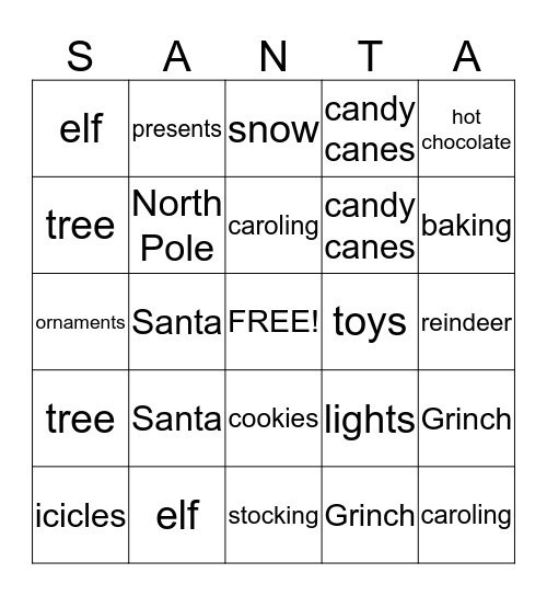 Seasons Greetings Bingo Card