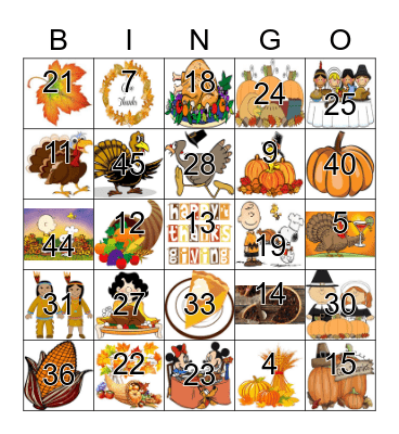 THANKSGIVING Bingo Card