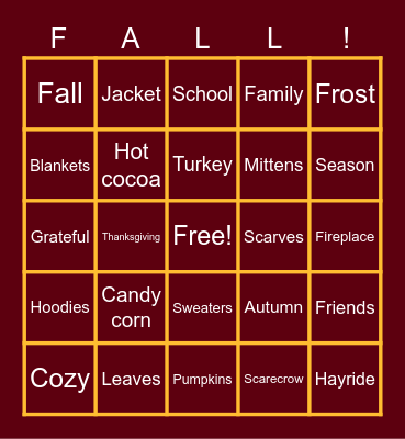 6th Grade FALL BINGO!!! Bingo Card