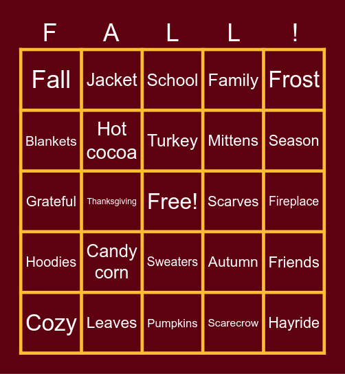 6th Grade FALL BINGO!!! Bingo Card