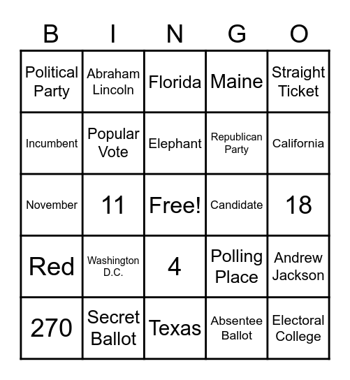 U.S. Elections Bingo Card