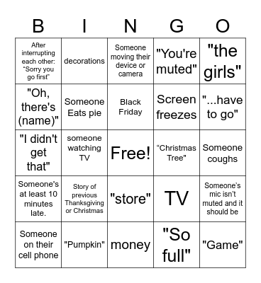 Thanksgiving Family Zoom Bingo Card