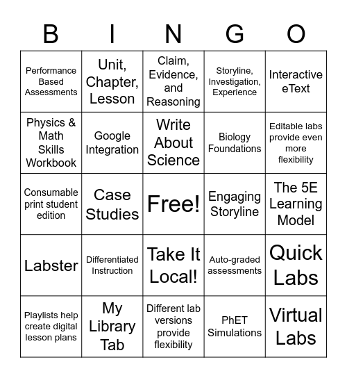 SAVVAS Science Bingo Card