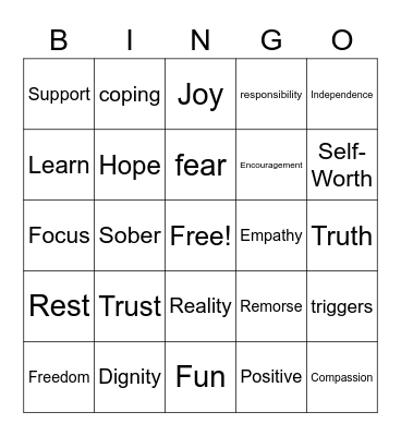 Recovery BINGO Card