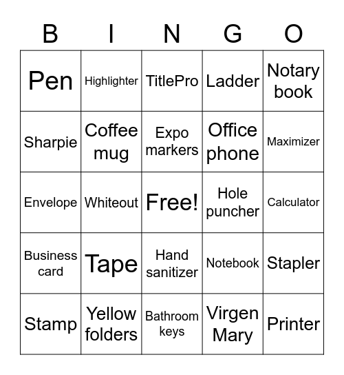 Office Supplies Bingo Card