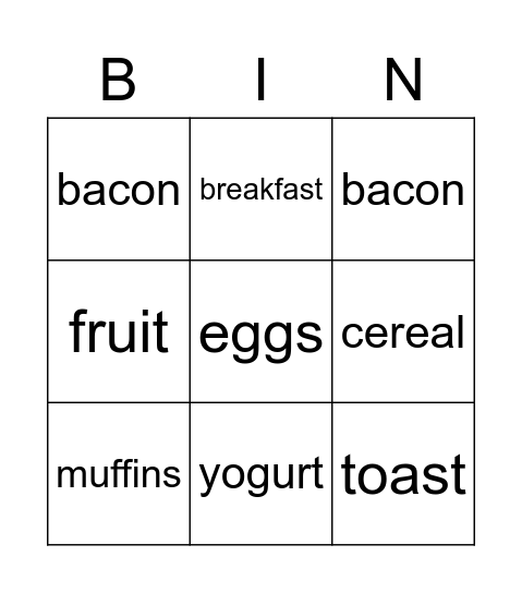 What's for breakfast? Bingo Card