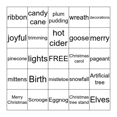 Christmas Words Bingo Card