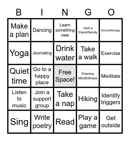 Coping Skills Bingo Card