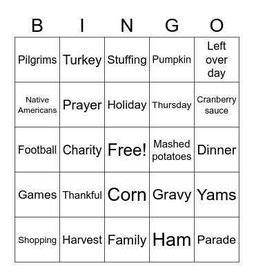 Thanksgiving Bingo Card