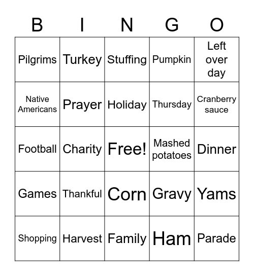 Thanksgiving Bingo Card