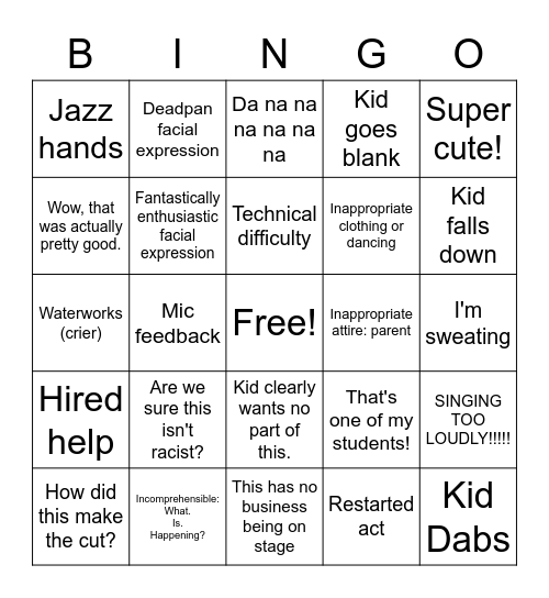 HA's GOT TALENT! Bingo Card