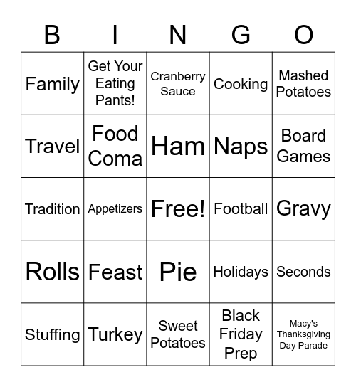 Thanksgiving Bingo Card