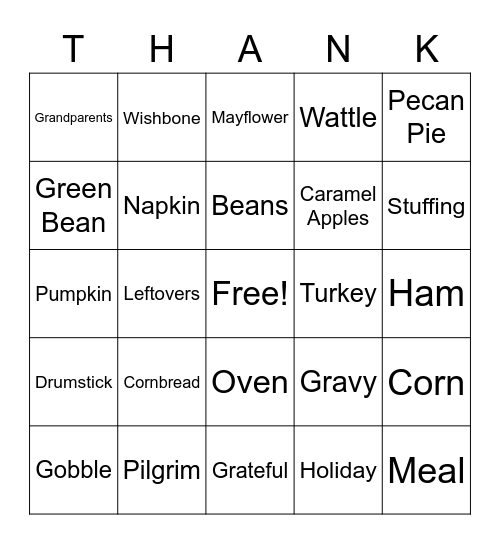 Thanksgiving Bingo Card