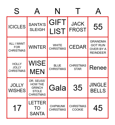 New England Voices in Harmony  Holiday Party Bingo Card