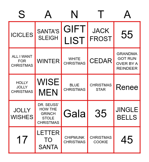 New England Voices in Harmony  Holiday Party Bingo Card