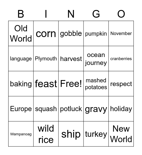 Thanksgiving Bingo Card