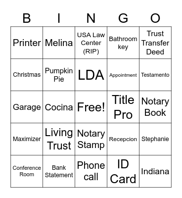 Untitled Bingo Card