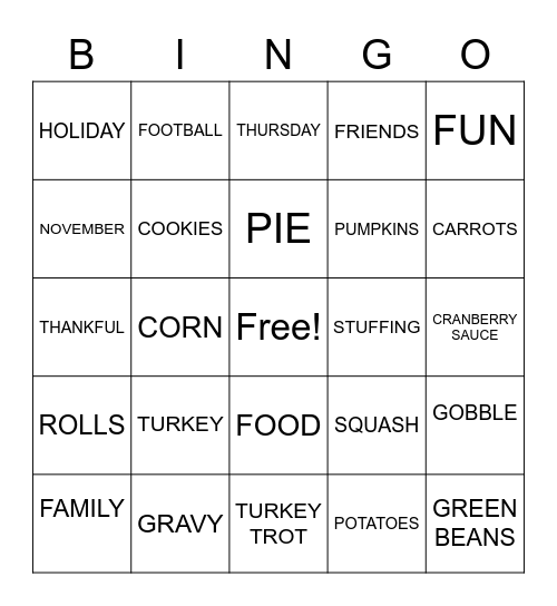 Thanksgiving Bingo Card