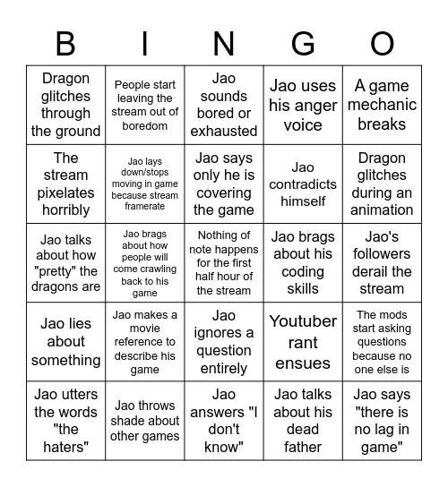 Day of Dragons Dev Q and A Bingo Card