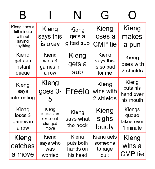 Kiengo Bingo Card