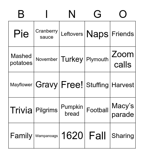 Thanksgiving Bingo Card