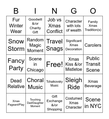 Xmas Movie Bingo Card