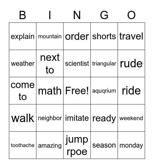 Untitled Bingo Card