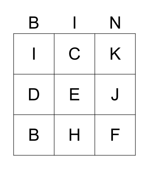 ALPHABET Bingo Card