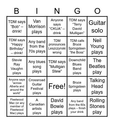 CKUA Mulligan Stew Bingo Card