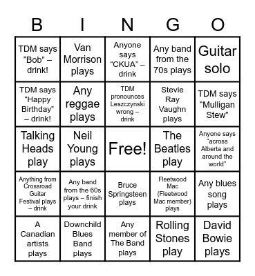 CKUA Mulligan Stew Bingo Card