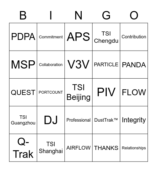 Thank You! TSI Members Bingo Card