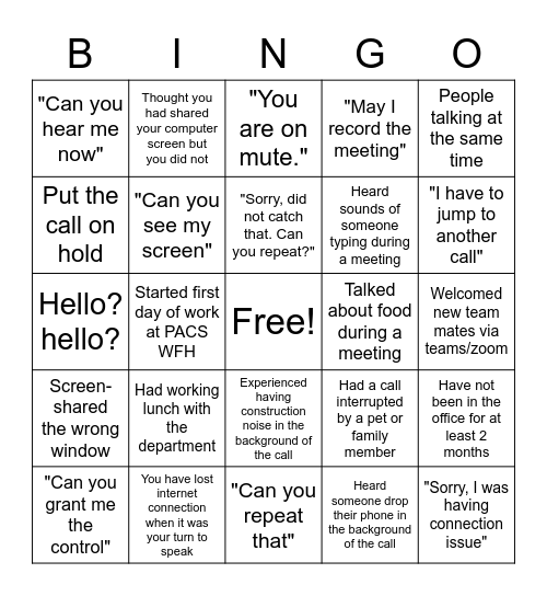 FinOps WFH Bingo! Bingo Card