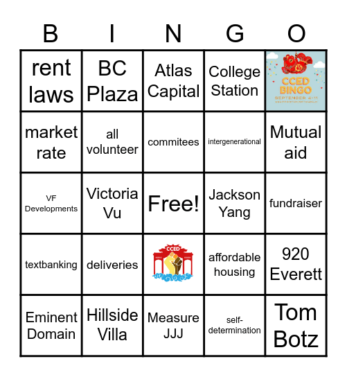 CCED Bingo! Bingo Card