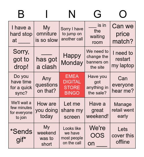 EMEA Online Stores Black Friday Bingo Card