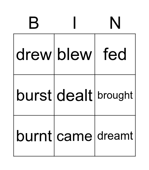 Simple past Bingo Card