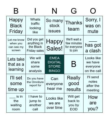 EMEA Online Stores Black Friday Bingo Card