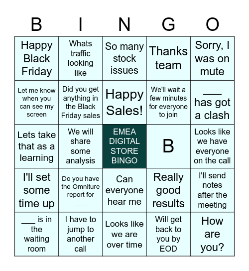 EMEA Online Stores Black Friday Bingo Card