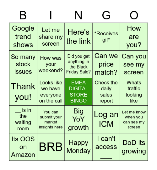 EMEA Online Stores Black Friday Bingo Card